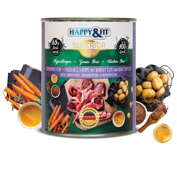 Happy&amp;Fit Superior 100% Monoprotein– Friss bárányhús sárgarépával és burgonyával 400g