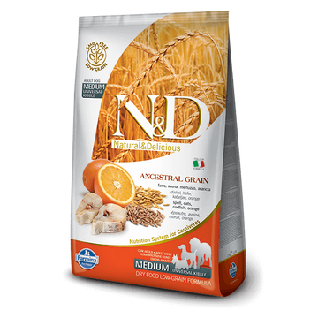 N&D Low Grain Dog Tőkehal&Narancs adult medium 12kg