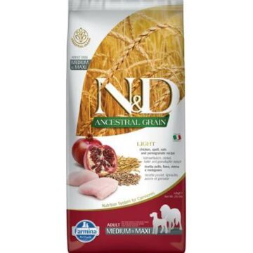 N&D Dog Ancestral Grain csirke, tönköly, zab&gránátalma adult light medium/maxi 12kg