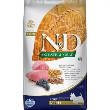 N&amp;D Dog Ancestral Grain bárány, tönköly, zab&amp;áfonya adult mini 7kg