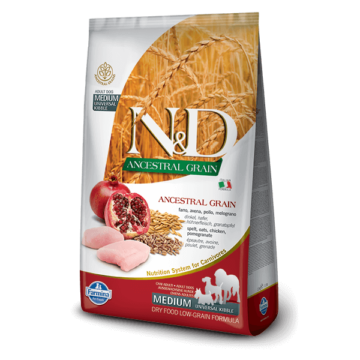 N&D Dog Ancestral Grain csirke,tönköly,zab&gránátalma Adult medium&maxi 12kg