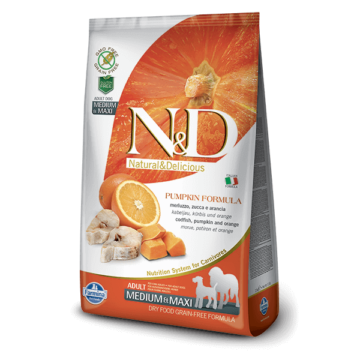 N&D Dog Grain Free tőkehal&narancs sütőtökkel adult medium/maxi 12kg kutyatáp