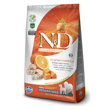 N&D Dog Grain Free tőkehal&narancs sütőtökkel adult medium/maxi 2,5kg kutyatáp