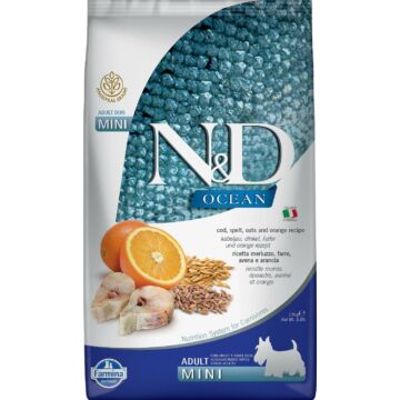 N&D Ocean Dog tőkehal, tönköly, zab&narancs Adult mini 800g
