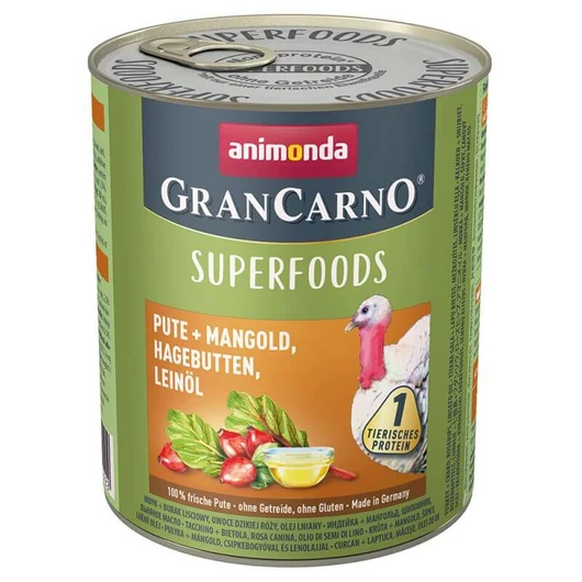 Animonda GranCarno Adult (superfood) pulyka, mángold, csipkebogyó, lenmagolaj konzerv 400g