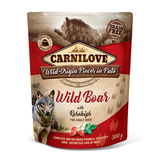 Carnilove Dog Adult tasakos Paté - vaddisznó csipkebogyóval 300g