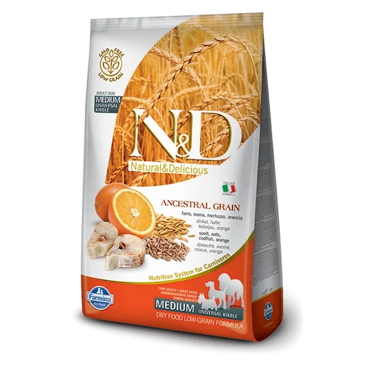 N&D Low Grain Dog Tőkehal&narancs adult medium 800g kutyatáp