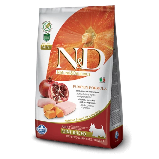 N&D Dog Grain Free csirke&gránátalma sütőtökkel adult mini 800gr kutyatáp