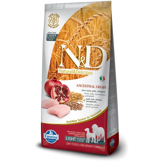 N&D Low Grain Dog Csirke&gránátalma light medium/maxi 12kg kutyatáp