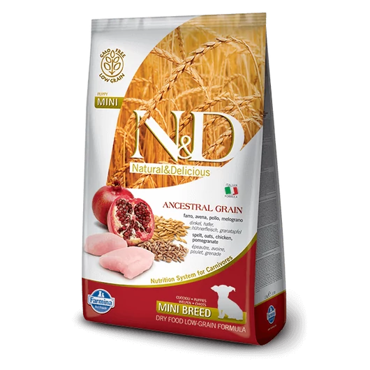 N&D Ancestral Grain csirke, tönköly, zab&gránátalma puppy mini 800g