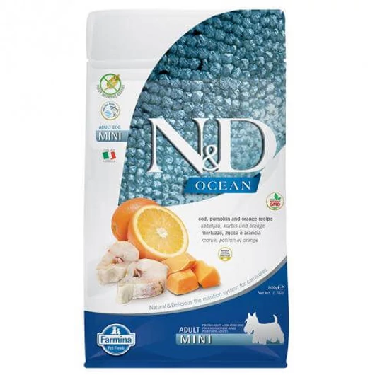 N&D Ocean Dog tőkehal, sütőtök&narancs Adult mini 800g