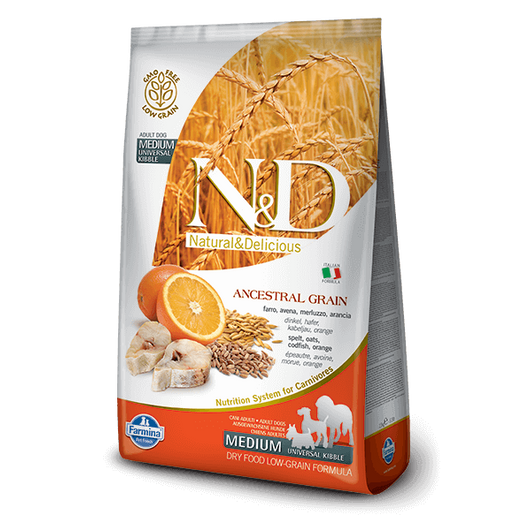 N&D Low Grain Dog Tőkehal&narancs adult medium 2,5kg kutyatáp