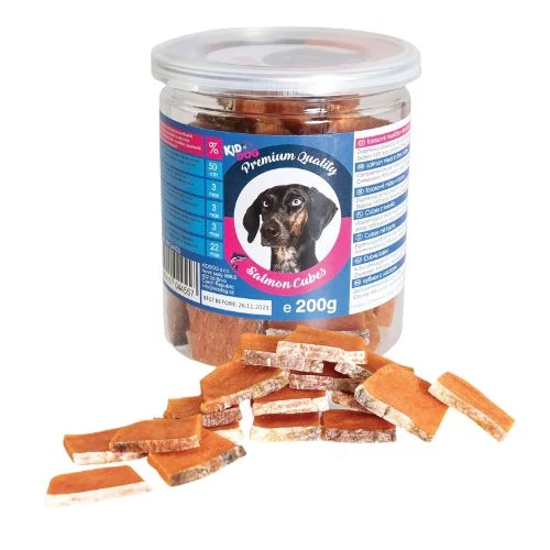 KidDog Prémium Lazac Kockák Jutalomfalat 200g