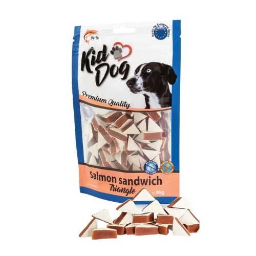 KidDog Lazac-Tőkehal Szendvics, Háromszögű Jutalomfalat 80g