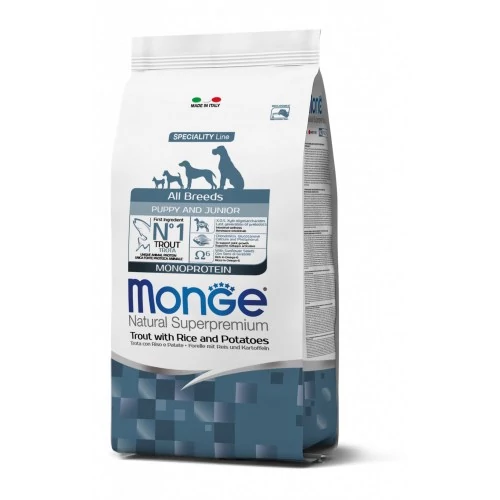Monge Dog Speciality line All Breeds Puppy & Junior Pisztráng, Rizs, Burgonya 12kg