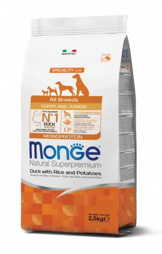 Monge Dog Speciality line All Breeds Puppy & Junior Kacsa, Rizs, Burgonya 12 kg