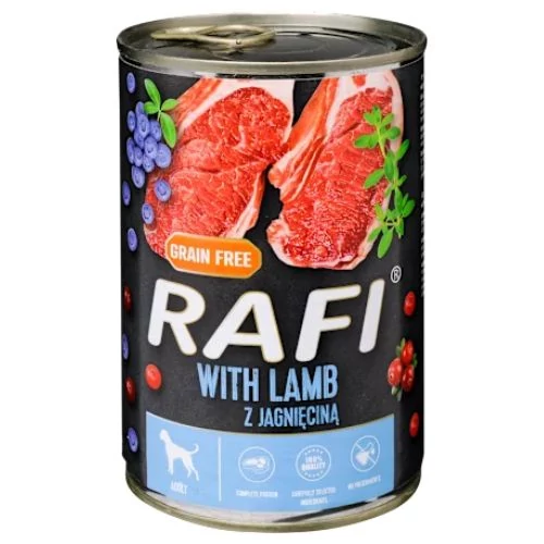 Rafi kutya pástétom bárány, vörös- és kék áfonyával konzerv 800g