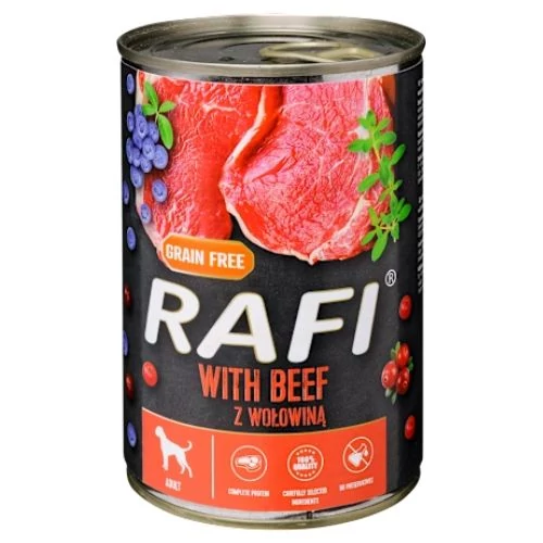 Rafi kutya pástétom marha, vörös- és kék áfonyával konzerv 800g