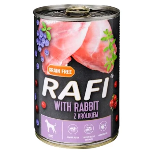Rafi kutya pástétom nyúl, vörös- és kék áfonyával konzerv 800g