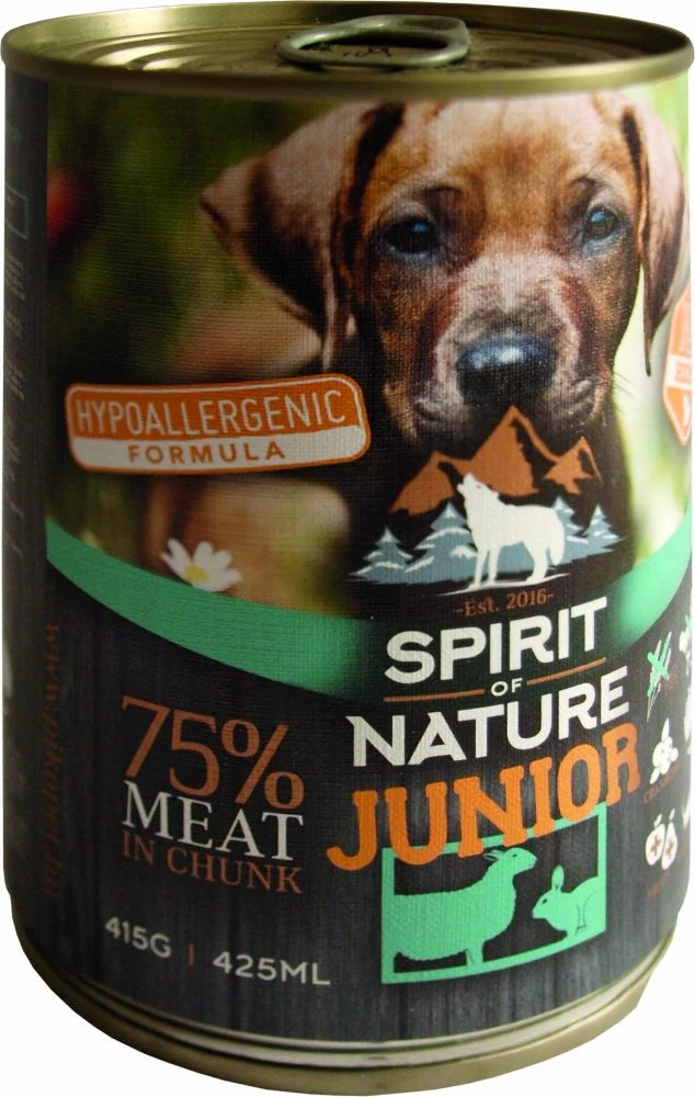 Spirit of Nature Dog konzerv Junior Bárányhússal és Nyúlhússal 415g