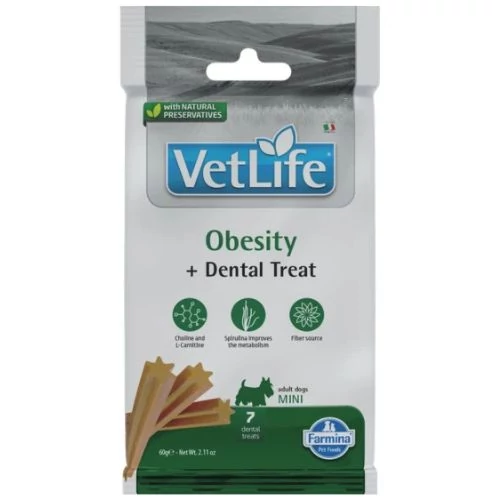 Vet Life Natural Diet Dog Jutalomfalat Obesity Adult Mini 60g