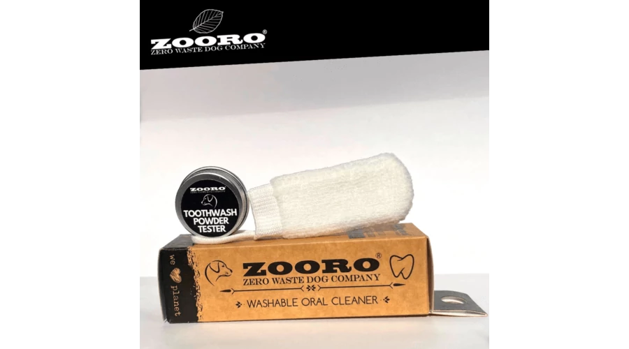 Zooro® - Mosható és ujjra húzható, ezüstionos fogtisztító kutyáknak, ajándék fogmosó porral
