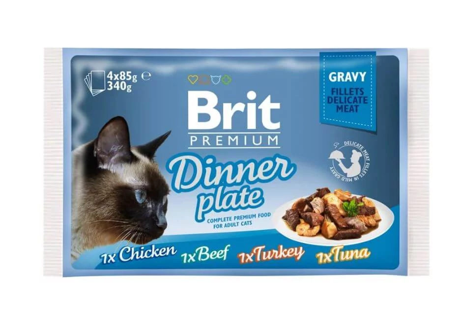 Brit Premium Cat Delicate Fillets in Gravy Dinner Plate 340 g (4×85 g)