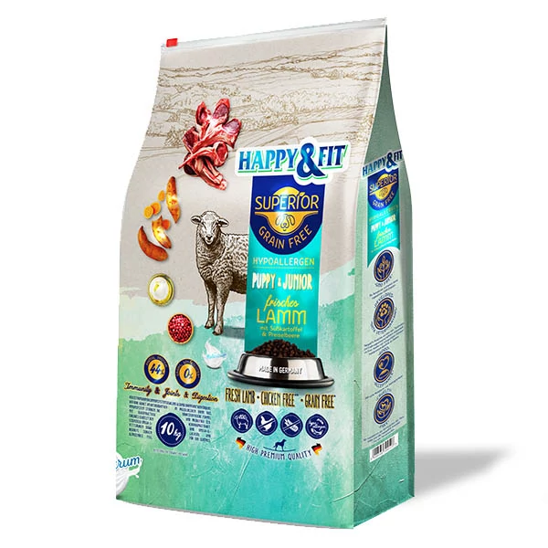 Happy&Fit Superior Grain Free Hipoallergén Puppy (bárány, édesburgonya, vörösáfonya) 10 kg