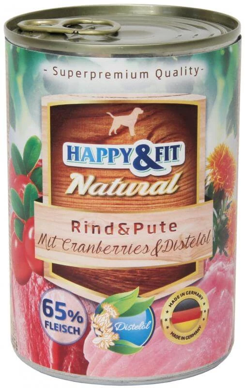Happy&Fit Natural felnőtt, marha, pulyka, vörösáfonya 12x400g