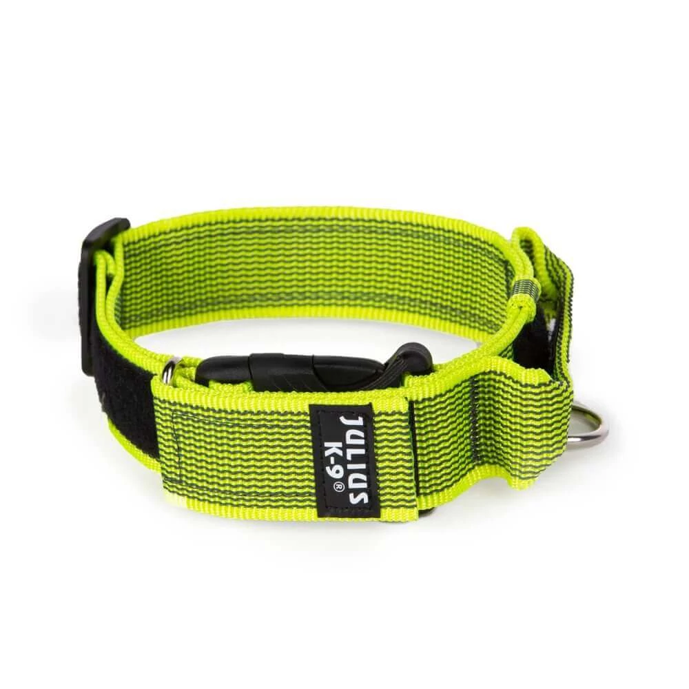 Julius k9 Biztonsági zárral ellátott nyakörv fogantyúval és cserélhető felirattal 40mm/38-53 Neon-Szürke