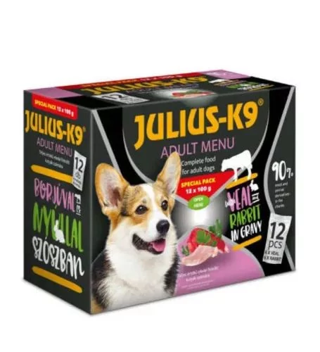 Julius - K9 Adult Menu Veal & Rabbit - nedves eledel válogatás szószban kutyák részére 12x100g