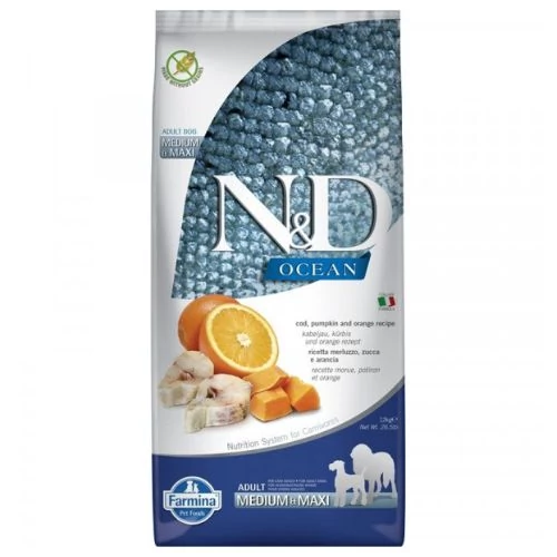 N&D Ocean Dog Adult tőkehal, sütőtök&narancs medium/maxi 12kg