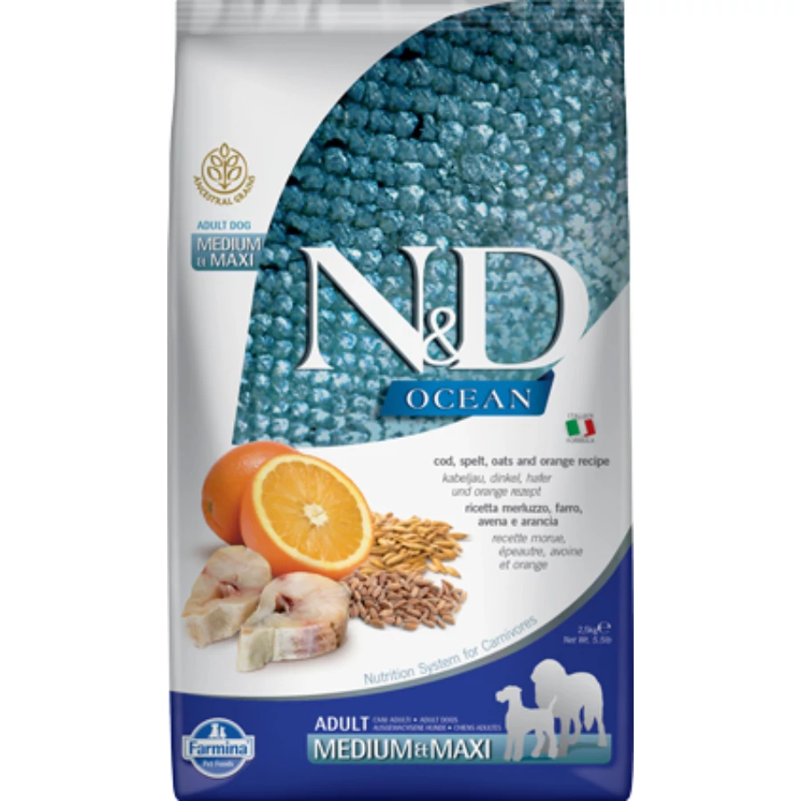 N&D Dog Ocean tőkehal sütőtök&narancs adult medium/maxi 2,5kg