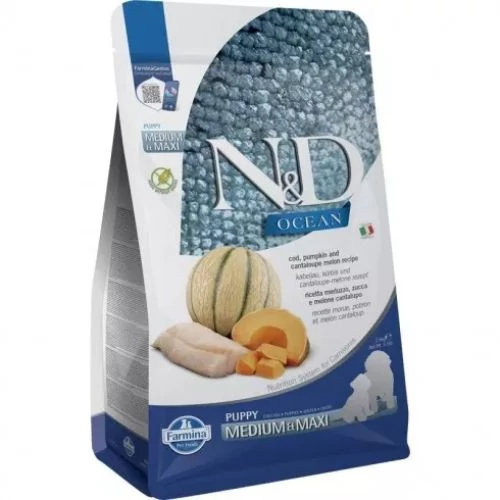 N&D Dog Ocean tőkehal, sütőtök&sárgadinnye Puppy medium&maxi 2,5kg