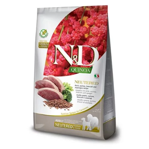 N&D Quinoa Dog kacsa, brokkoli&spárga adult neutered medium&maxi 2,5kg