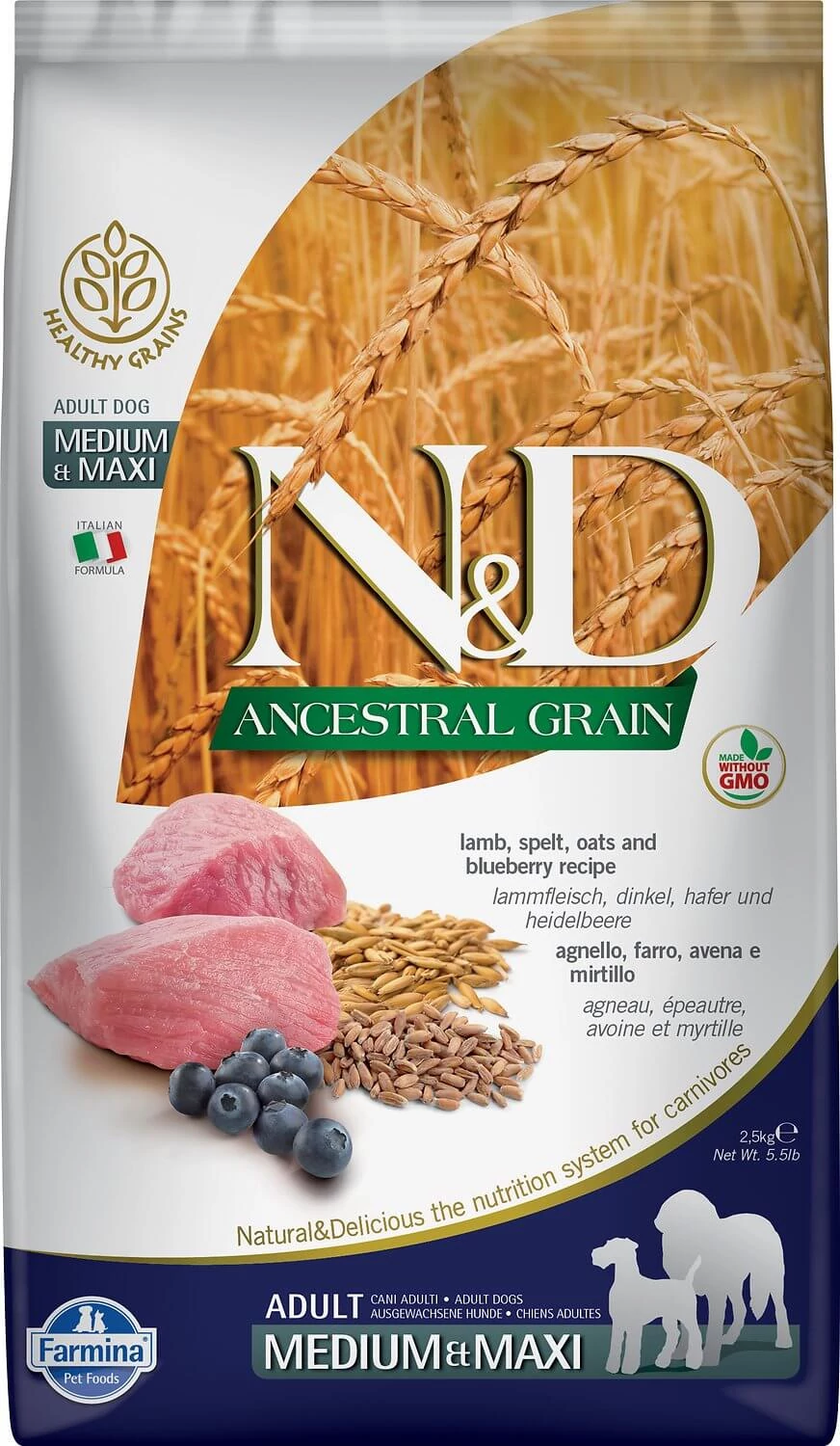 N&D Dog Ancestral Grain bárány&áfonya Adult medium&maxi 2,5kg