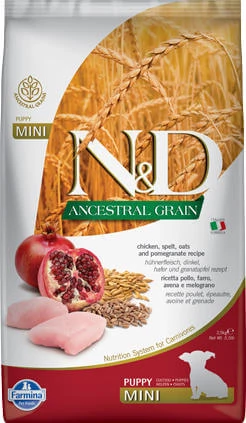 N&D Dog Ancestral Grain csirke,tönköly, zab&gránátalma puppy mini 2,5kg