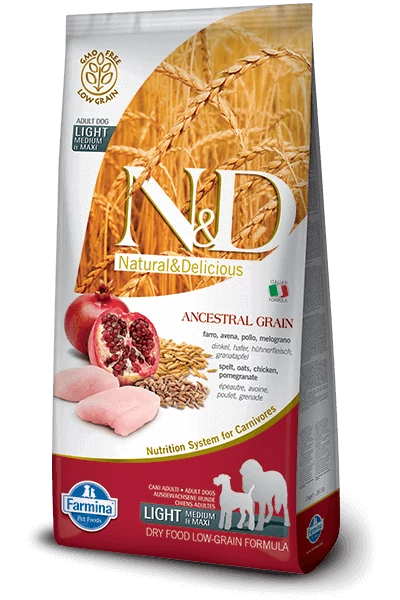 N&D Low Grain Dog Csirke&gránátalma light medium/maxi 12kg kutyatáp