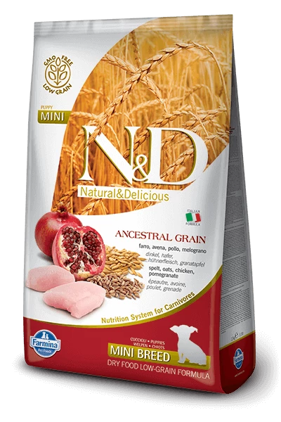 N&D Ancestral Grain csirke, tönköly, zab&gránátalma puppy mini 800g