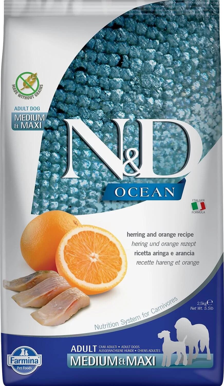 N&D Dog Ocean hering&narancs adult medium&maxi 2,5kg