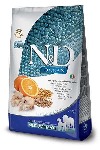 N&D Ocean Low Grain tőkehal&narancs adult medium&maxi 12kg