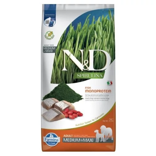N&D Spirulina Dog Hering Adult Medium/Maxi Kutyatáp 7kg