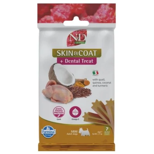 N&D Quinoa Dog Jutalomfalat Skin&coat Quail Adult Mini 60g