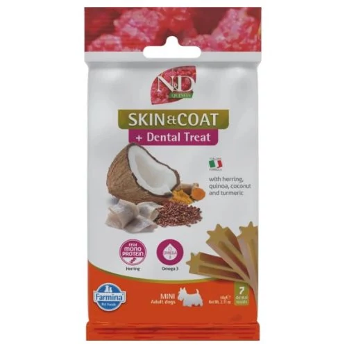N&D Quinoa Dog Jutalomfalat Skin&coat Herring Adult Mini 60g