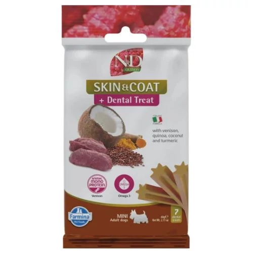 N&D Quinoa Dog Jutalomfalat Skin&coat Venison Adult Mini 60g