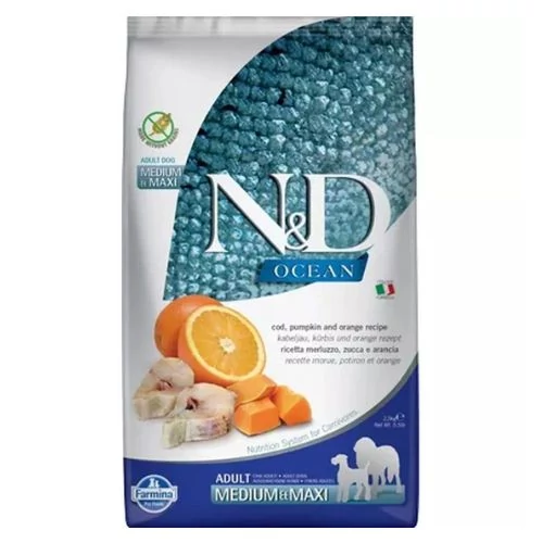 N&D Dog Ocean tőkehal sütőtök&narancs adult medium/maxi 2,5kg