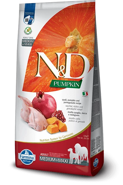 N&D Dog Pumpkin fürj&sütőtök,gránátalma adult medium&maxi 12kg