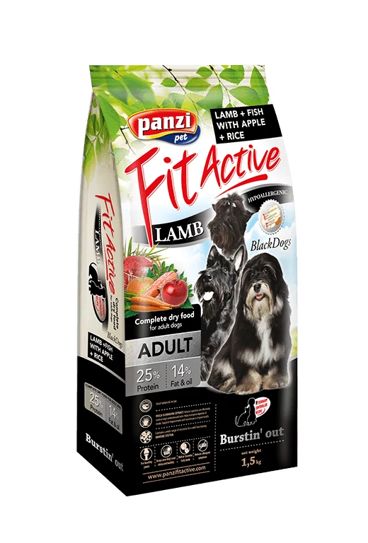 Panzi FitActive Hypoallergenic Black Dogs Lamb, Fish, Apple & Rice 1,5 kg