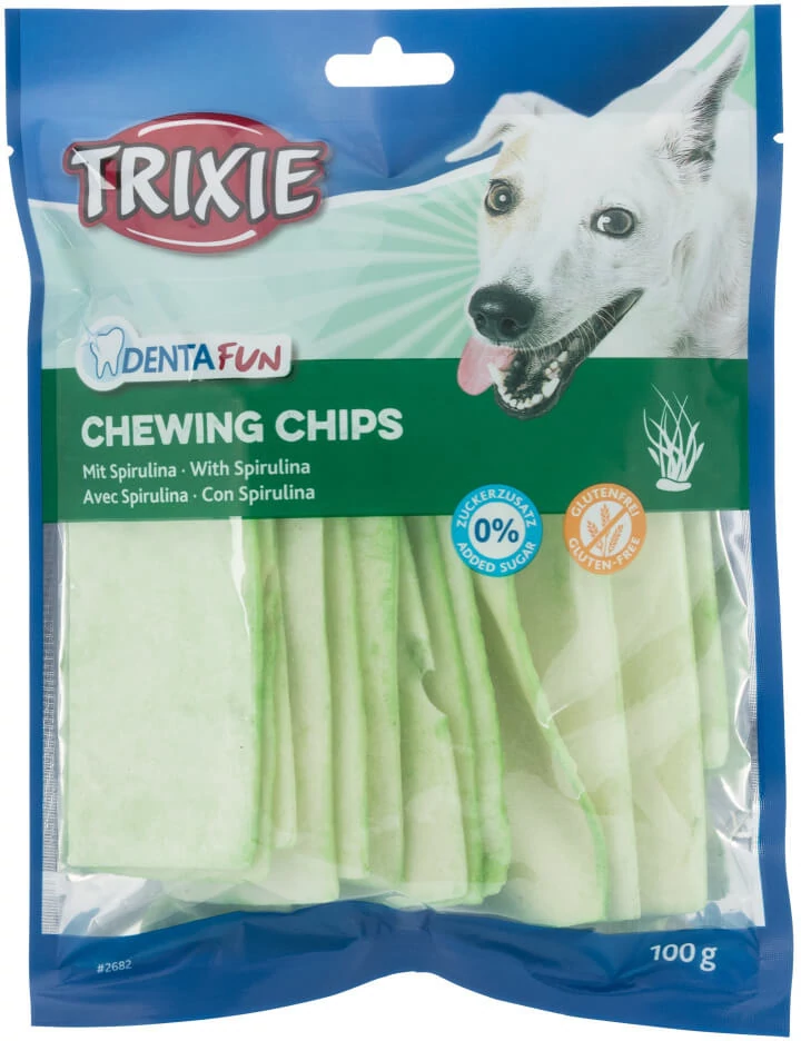 Trixie Denta Fun Rágó Chips Spirulinával Jutalomfalat 100g